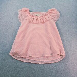 LOFT Petites Pink Swiss Dot Ruffle Neck Flutter Sleeve Blouse Top SP